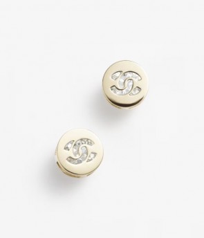 Lady's Chanel Stud Earrings Gold & Crystal