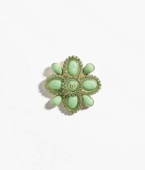 Lady's Chanel Brooch Gold, Green & Crystal