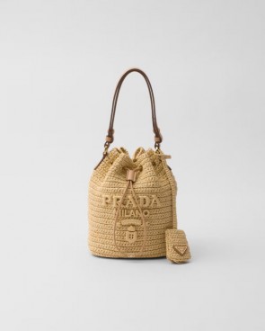 Lady's Prada Crochet And Leather Mini-Bucket Bag